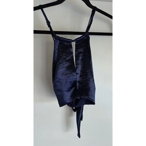 Solaris Style Women Sleeveless Top Size S Navy Satin Blouse Tank